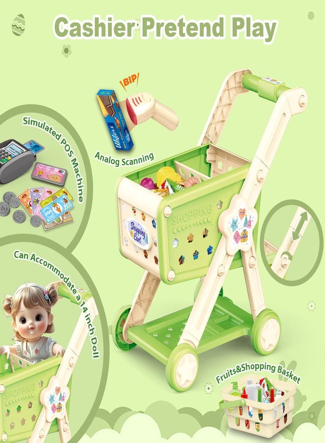 RedCrab Kids Shopping Cart,75PCS Toy Shopping Cart Playset with Food Shop Accessories, Adjustable Shopping Cart Arm,Shopping Basket Grocery Store Games for Ages 3 4 5 67 8+ (Green) - Image 5